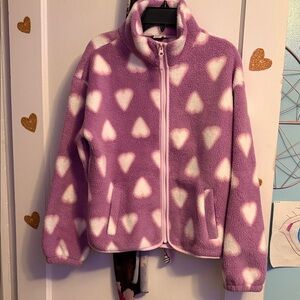 J. Crew Factory Kids Heart Pattern Puffer Jacket - Pink and White